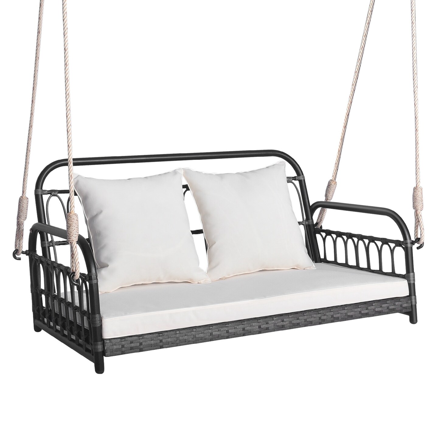 Costway Patio Swing Chair 2-Person Hanging Seat Outdoor Wicker Loveseat Cushioned Porch
