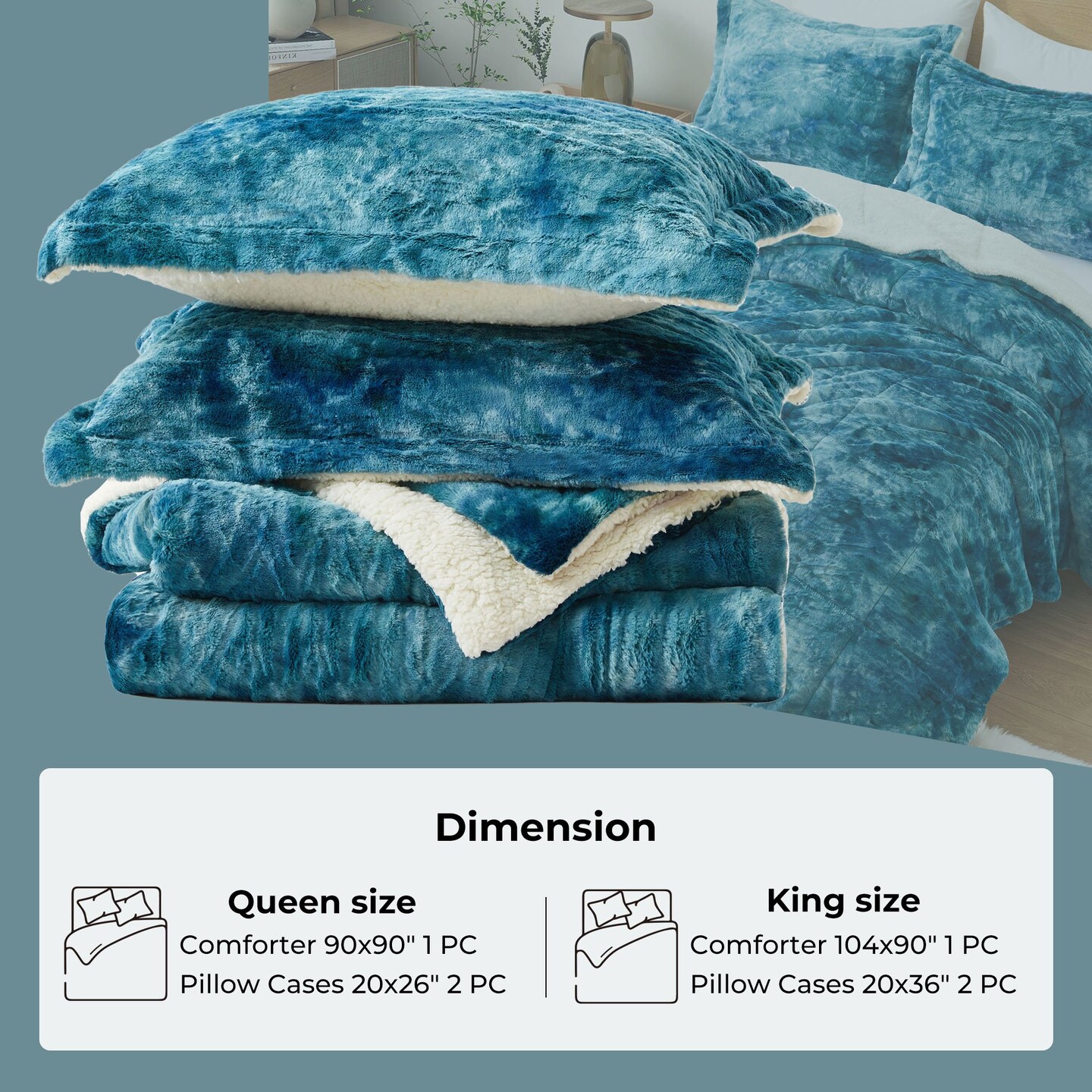 3 Piece Reversible Sherpa Velvet Comforter Set Queen King Size Soft Bedding