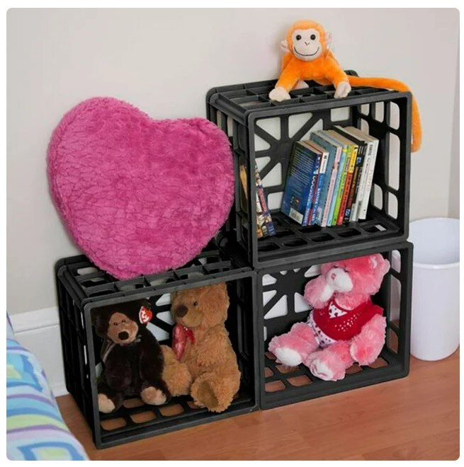 6 Pack Heavy Duty Plastic Black Storage Box Milk Crate