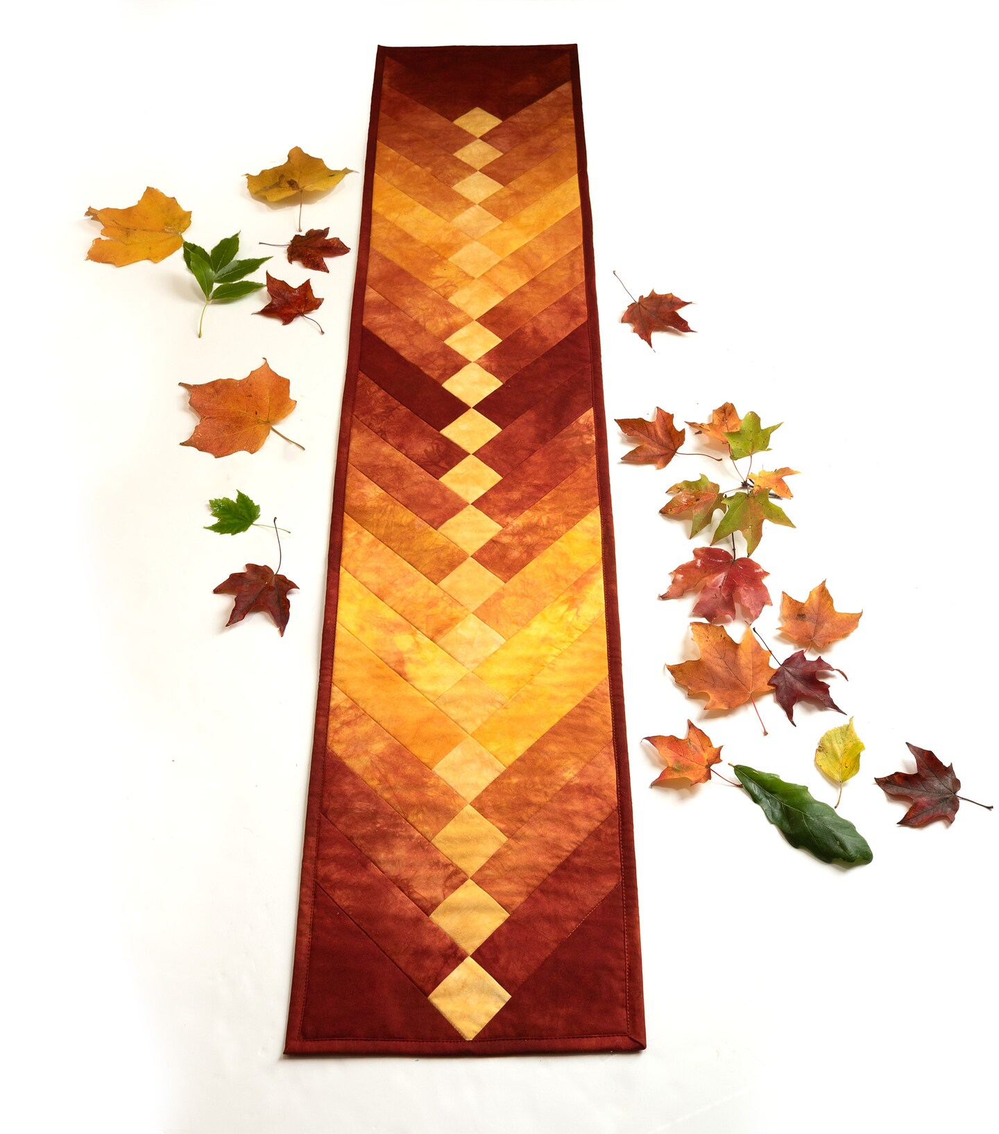 Fall Colors Table Runner, Handmade with Hand Dyed Cotton Fabric