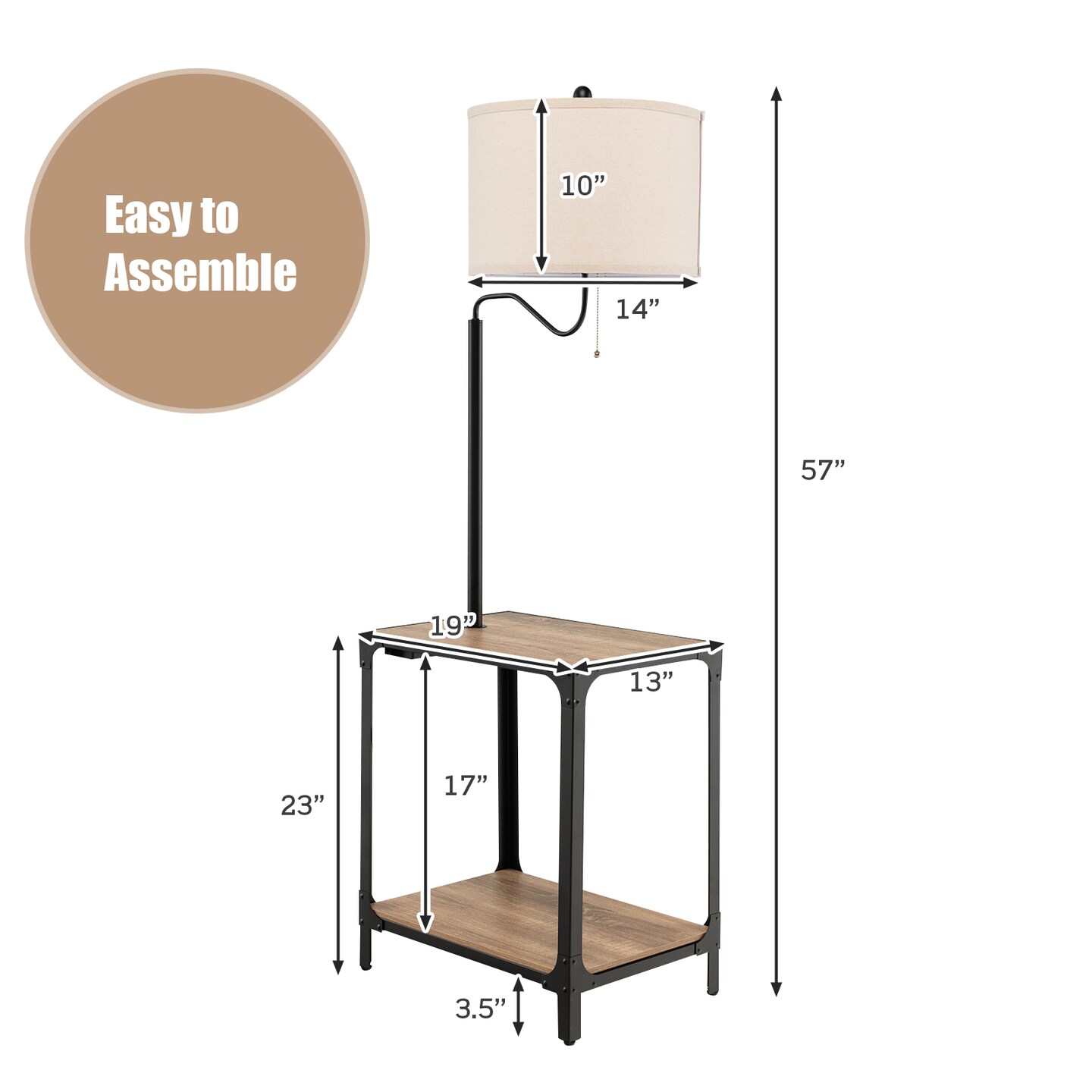 360&#xB0; Rotatable Floor Lamp with End Table and USB Charging Ports