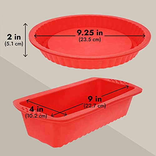 4-Piece Red Silicone Bakeware Set with Square Brownie Pan, Bread Loaf,  Round Cake and Pie Pans, Easy to Clean and Multipurpose, Baking Essentials  Kit (Nonstick) 