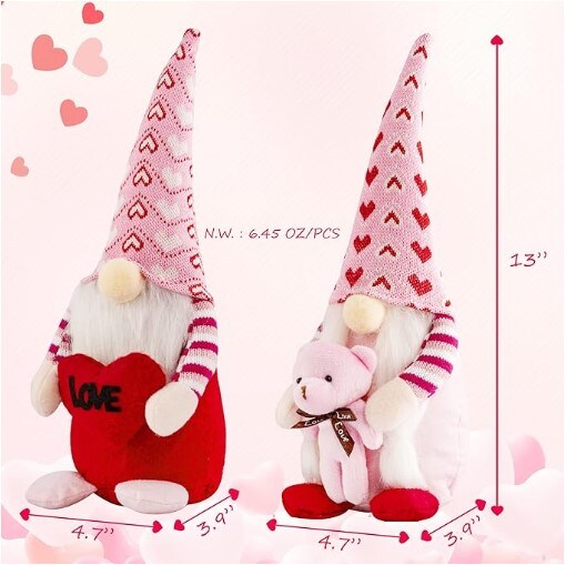2 PCS Valentine Day Gnomes Plush Decorations Valentine's Day Tomte Dolls for Home Table Ornaments