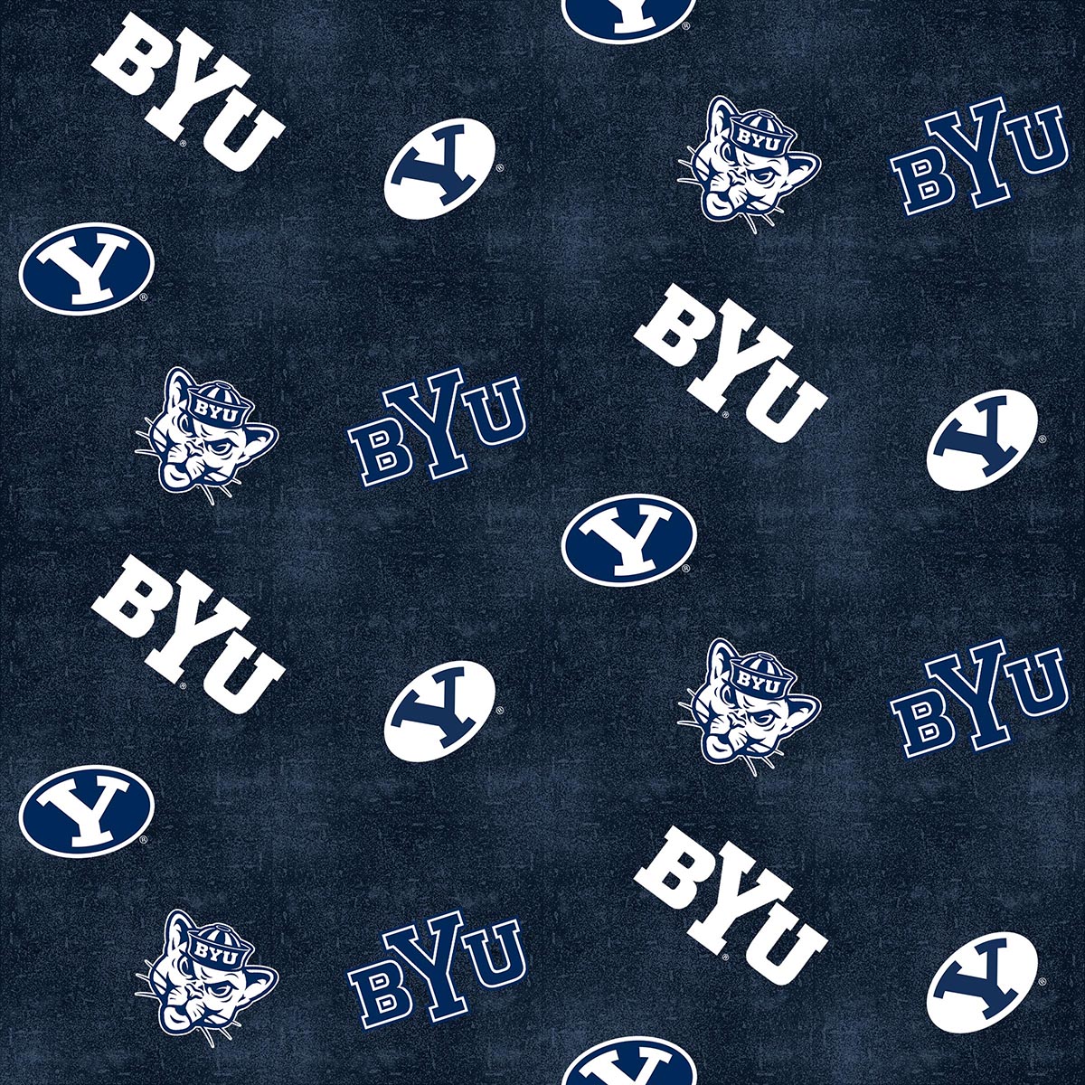 Sykel Enterprises-Brigham Young University Flannel Fabric-Brigham Young BYU Cougars Distressed Logo Cotton Flannel Fabric