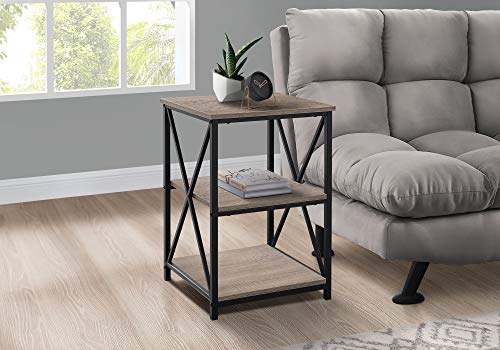 Monarch Specialties Rectangular End Accent Nightstand X-Cross Storage Shelves Side Table, 26&#x22; H, Dark Taupe