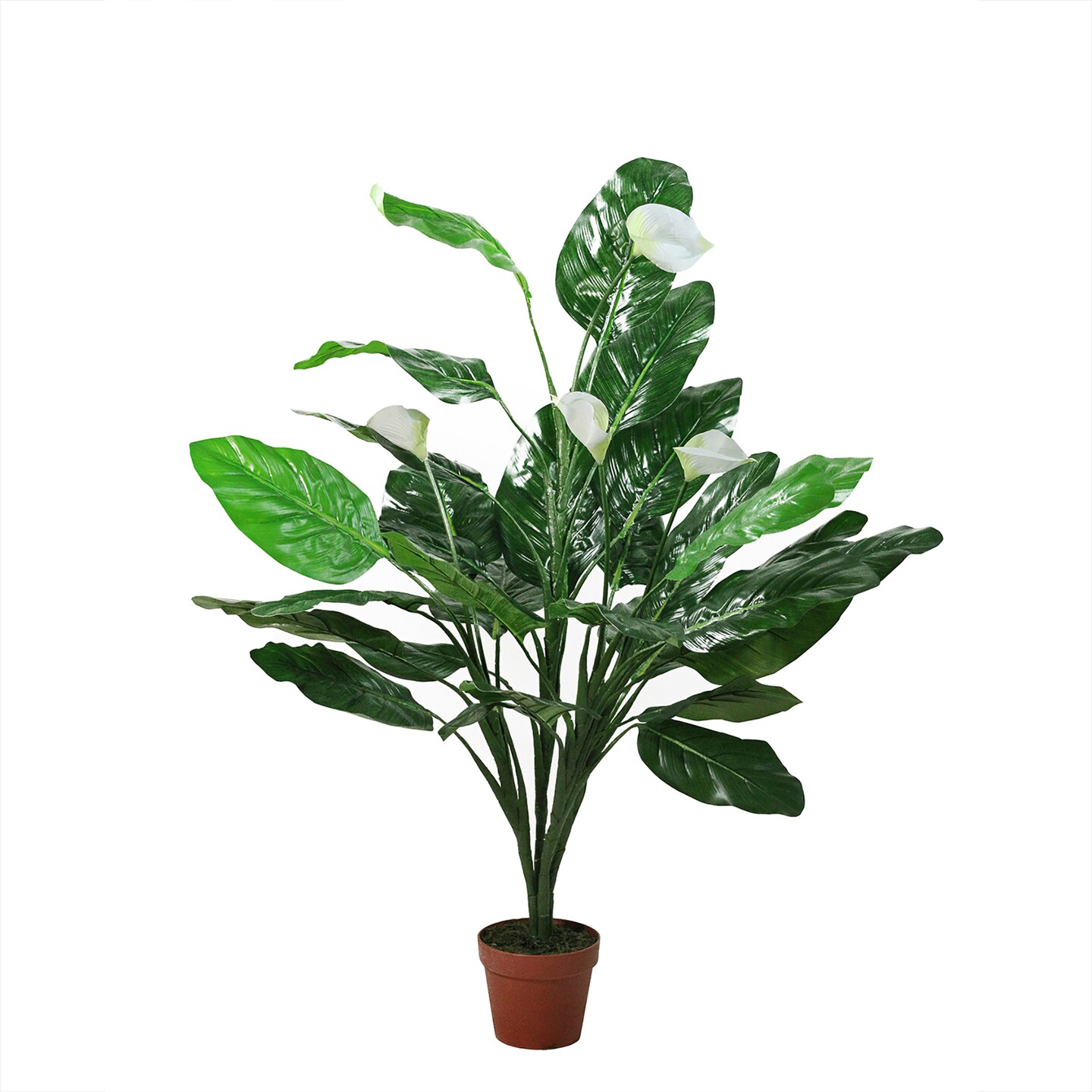 Northlight 47.5&#x22; Potted Green and White Artificial Tropical Peace Lily Spathe Plant