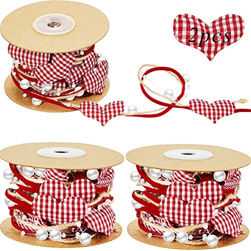 11 Yard/ 2 Rolls Valentine&#x27;s Day Heart Beads Ribbon Stain Heart Ribbon Heart Garland Wreath Ribbon for Valentine&#x27;s Day Wedding DIY Wrapping Crafts Wreath Christmas Tree Sewing Decoration