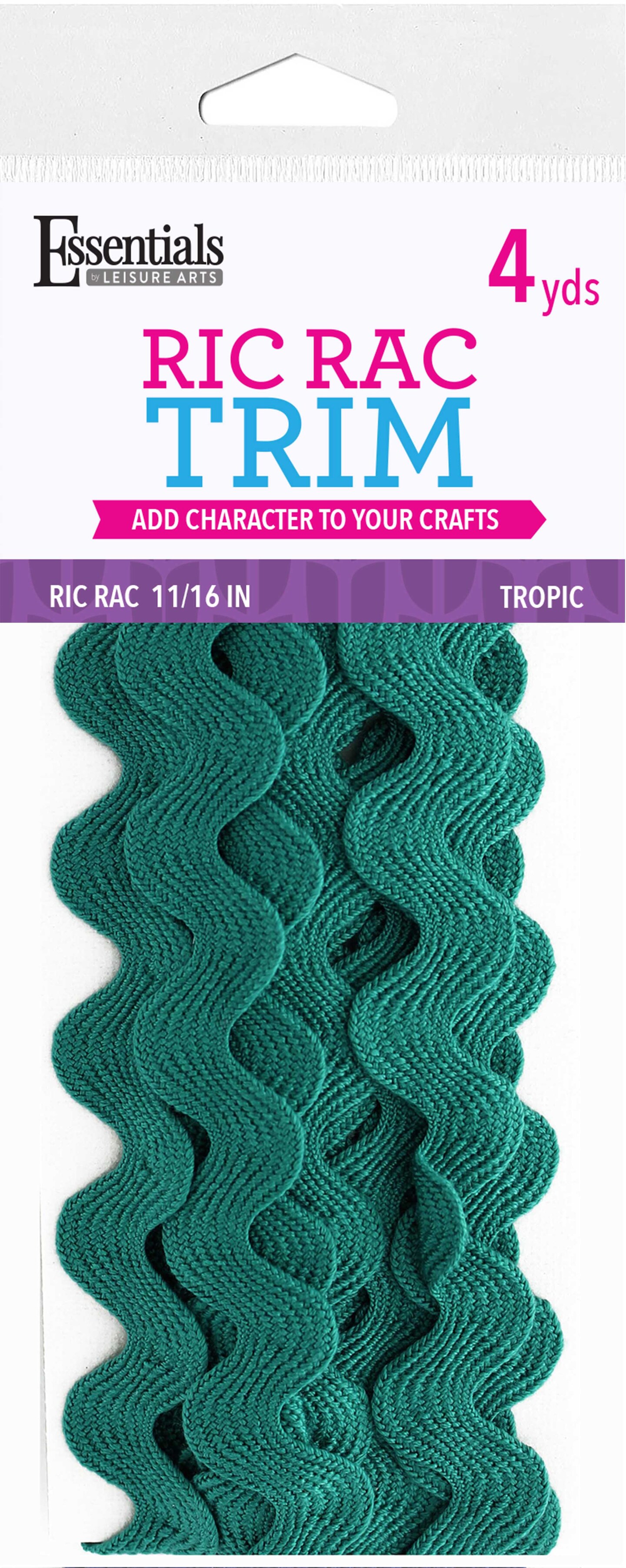 Essentials By Leisure Arts Ric Rac 11/16" 4 Yards Tropic - Rick Rack Trim For Sewing - Wavy Ric Rac Trim For Sewing And Crafts Ribbon Rick Rack