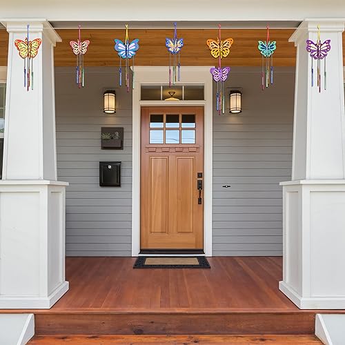 8 Pack 3D Butterfly Wind Chime Kit for Kids Make Your Own Butterfly Wind Chime Wooden Arts and Crafts for Kids Ornaments DIY to Paint Butterfly Craft for Spring Art Activity Birthday Party