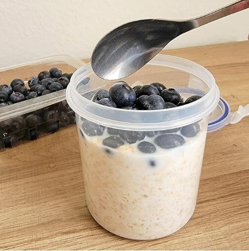 Overnight Oatmeal Container with Lids (4-Piece Set) - 16 oz Plastic Containers with Lids - Portable Cereal and Milk Container on the Go | Airtight Snap Lock Storage Jars