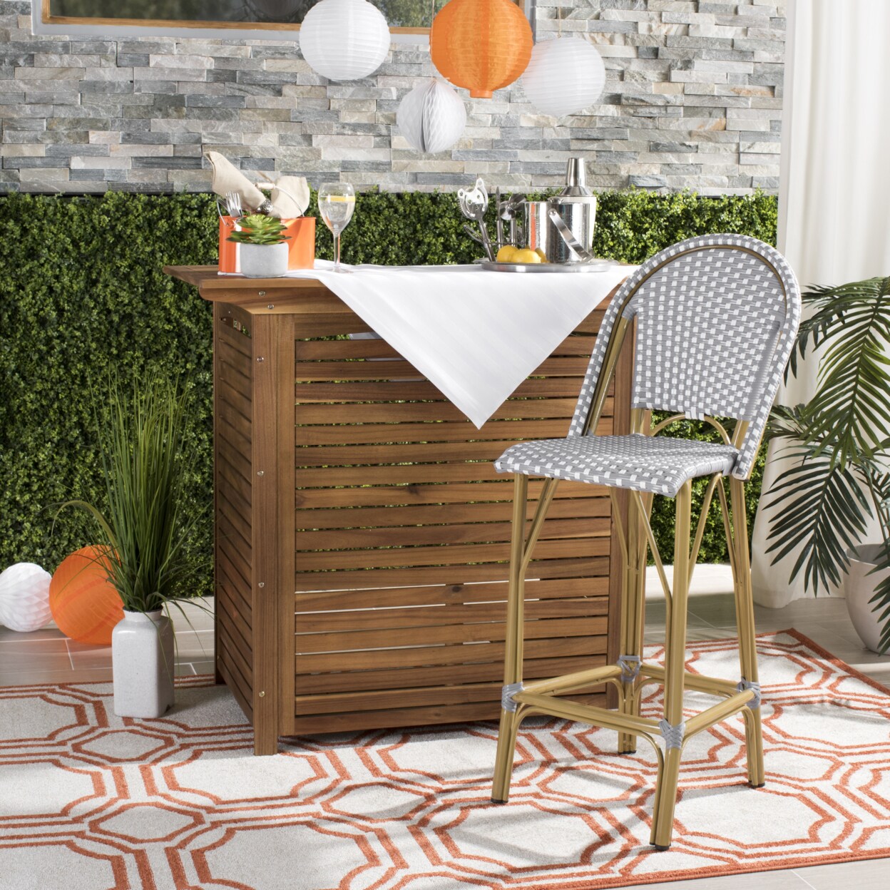 Safavieh   Outdoor Collection Ford Indoor French Bistro Bar Stool Grey/White
