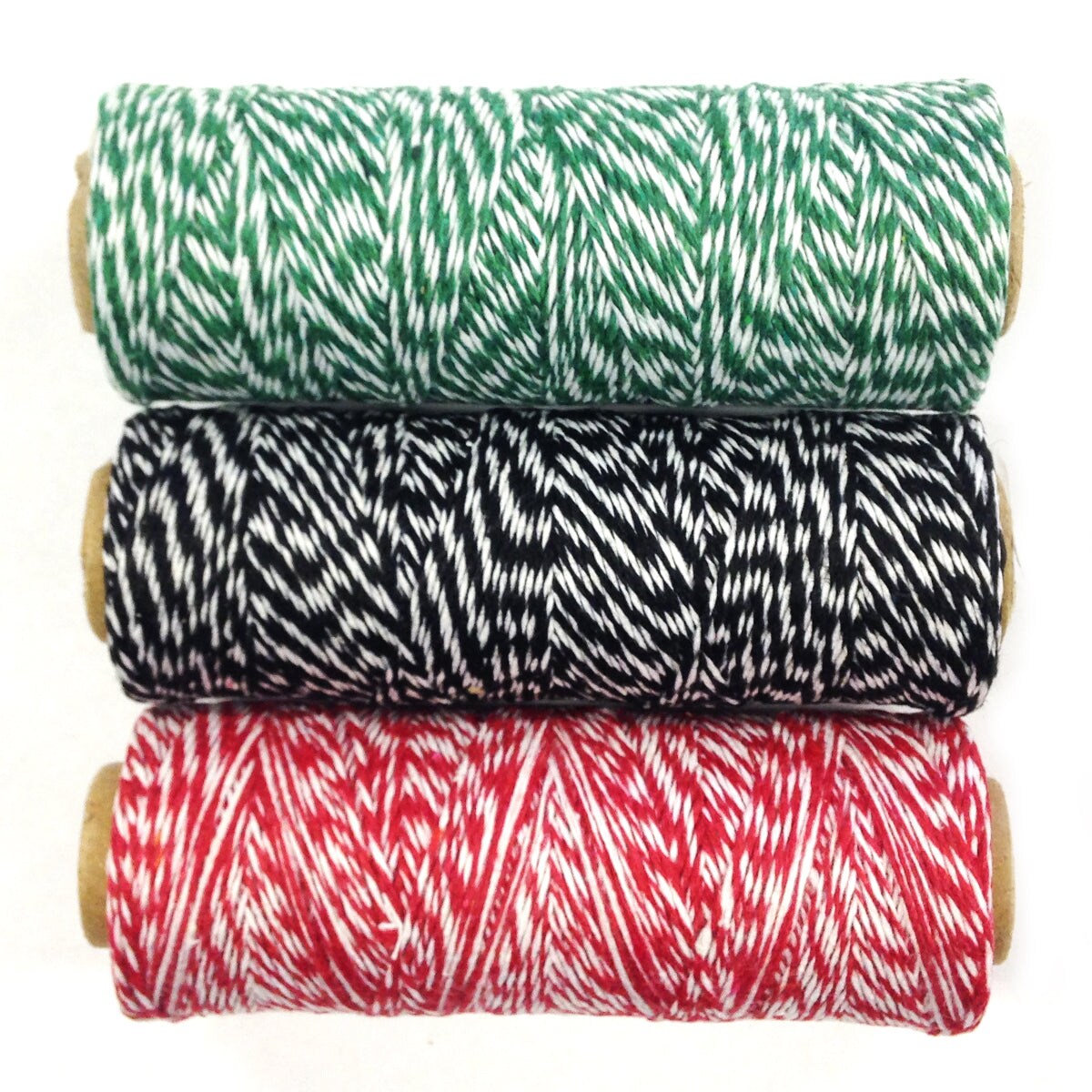 Wrapables Cotton Baker&#x27;s Twine 4ply 330 Yards (Set of 3 Spools x 110 Yards) for Gift Wrapping, Party Decor, and Arts and Craft (Dark Green, Black, Red)