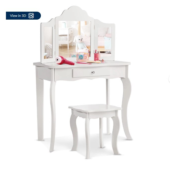 Makeup Dressing Table Kids Stool Mirror Vanity Table Set