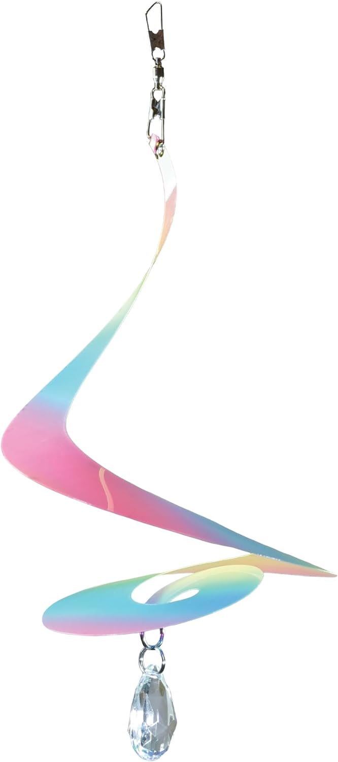 8-inch Striped Iridescent Tear Drop Curlie with Crystal Spinner