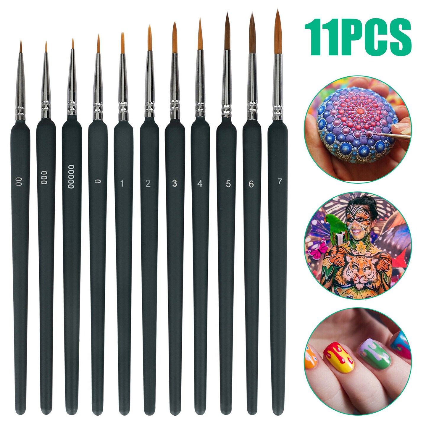 Miniature Paint Brushes, 11Pcs Nail Art Brushes - Fine Detail