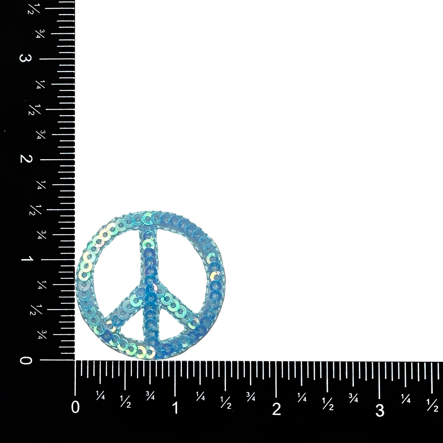 Light Blue Sequin Peace Sign, Embroidered, Iron on Patch