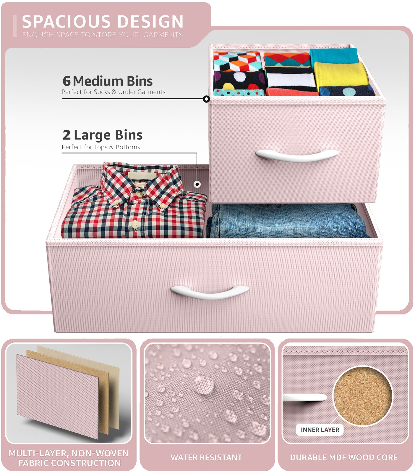 Sorbus Dresser with 8 Drawers - Chest Organizer Unit with Steel Frame Wood Top &#x26; Handle Easy Pull Fabric Bins for Clothes - Wide Storage Furniture for Bedroom, Hallway, Living Room, Nursery &#x26; Closet