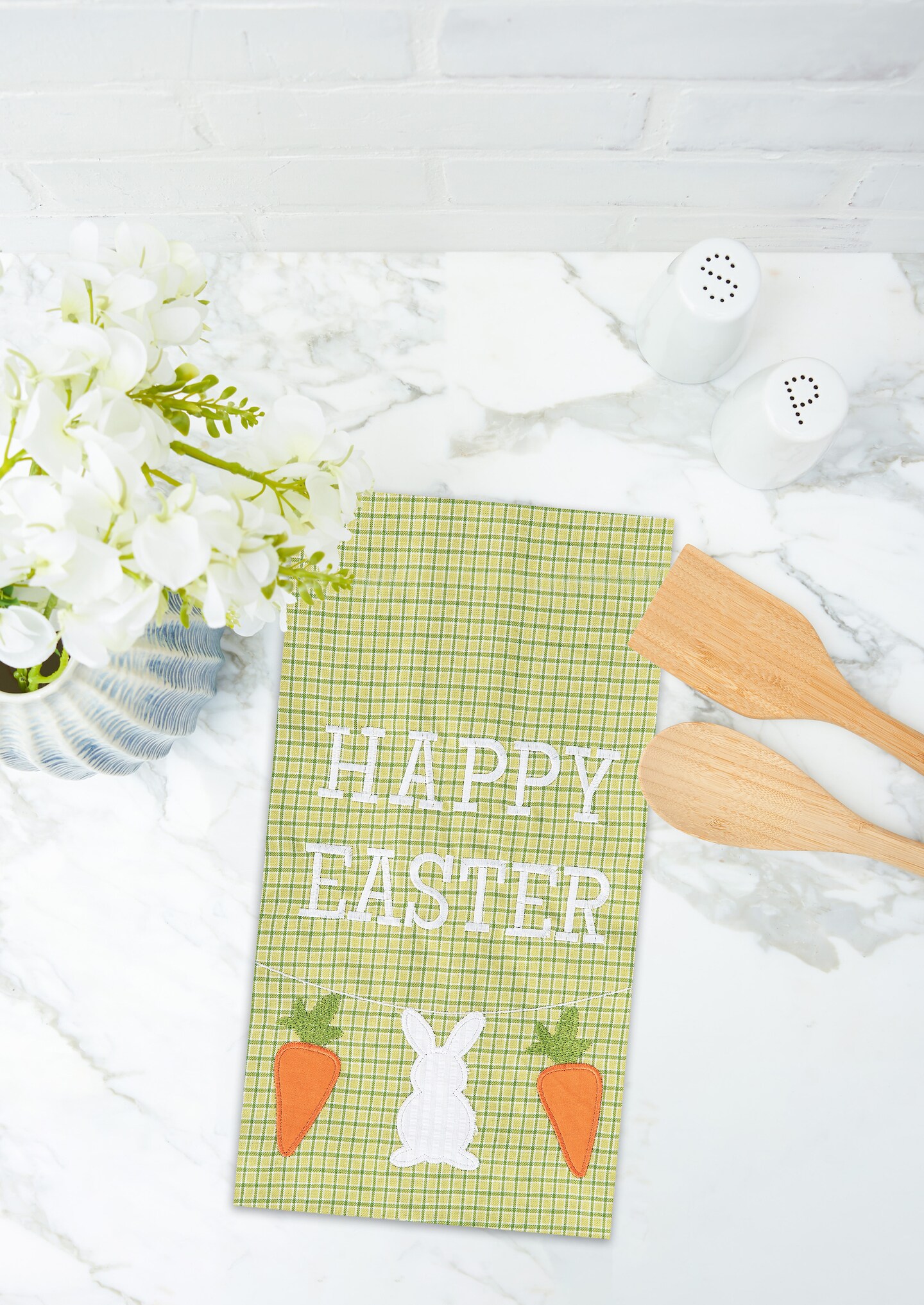 &#x22;Happy Easter&#x22; Bunny  Rabbit w/ Carrots Cotton Kitchen Dishtowel