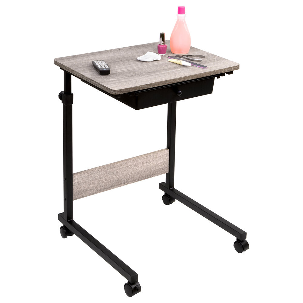 Adjustable C-Shaped Side Table with Wheels and Drawer (Home Craft Use)