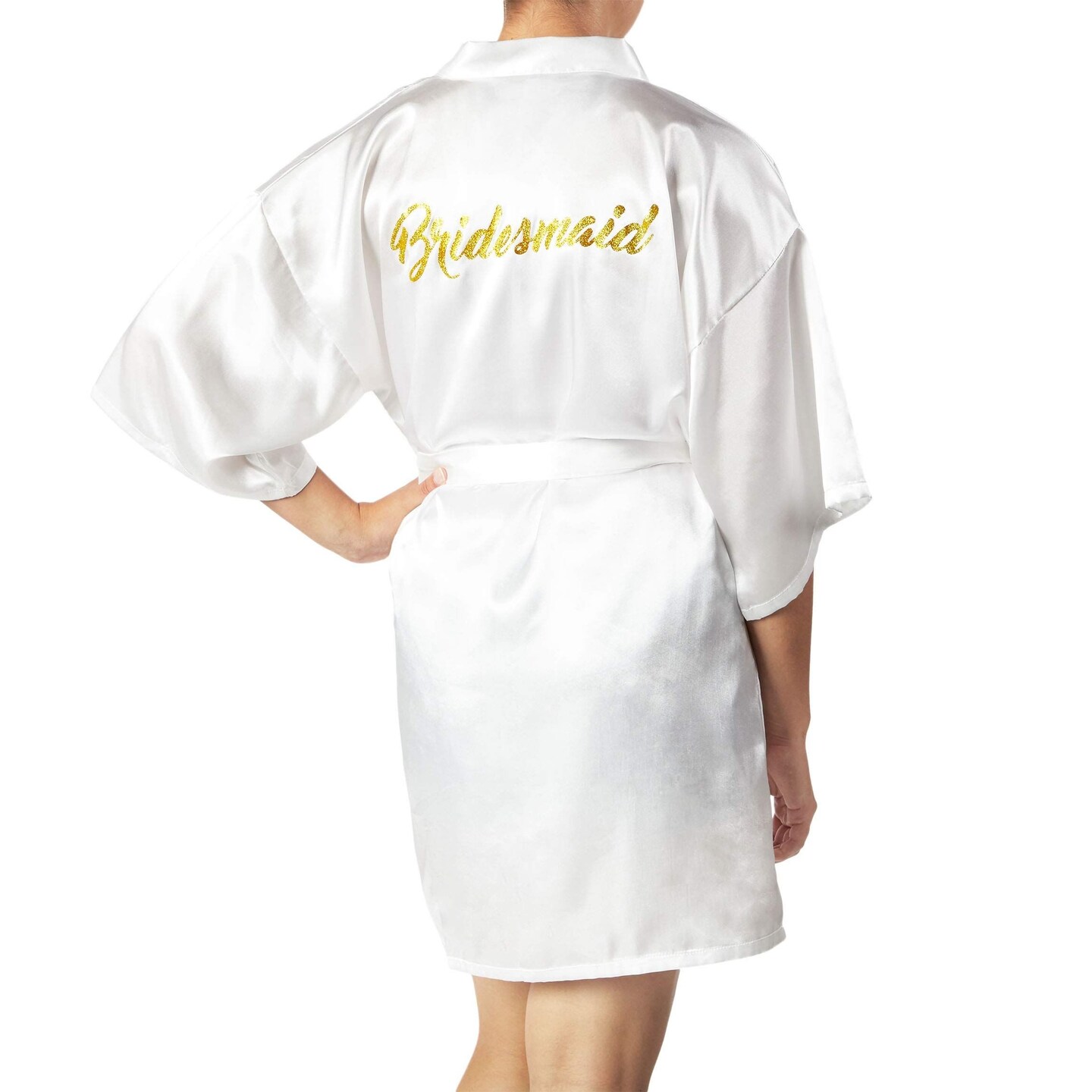 Sparkle and Bash White Satin Kimono Robes for Bridesmaid, Bachelorette Party Gifts (XL)