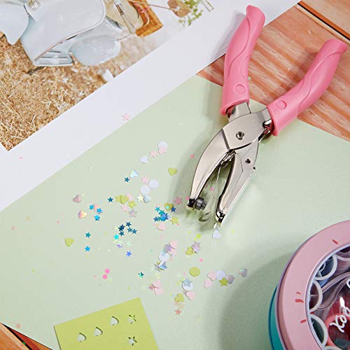 3 PCS Handheld Hole Paper Punch Metal Single Hole Paper Punch Punchers with Soft Grip and 0.25 Inch Circle 0.2 Inch Star 0.22 Inch Heart Holes for DIY Craft Tags Clothing Ticket Scrapbook Tool