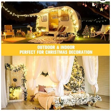 2 Pack Warm White Battery Operated Outdoor String Lights, 33ft 100 LED Battery Powered Christmas Lights with Remote, 8 Modes Waterproof Twinkle Fairy Mini Lights