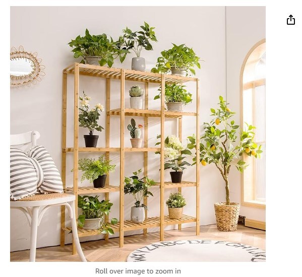 Indoor Plant Stand, Bamboo Utility Shelf with Storage Organizer Pots, Outdoor Tiered Plant Shelf for Multiple Plants, for Window, Garden, Balcony, and Living Room