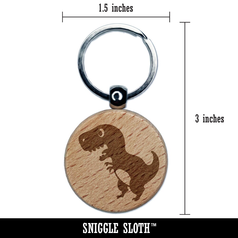 Cute Tyrannosaurus Rex Dinosaur Engraved Wood Round Keychain Tag Charm