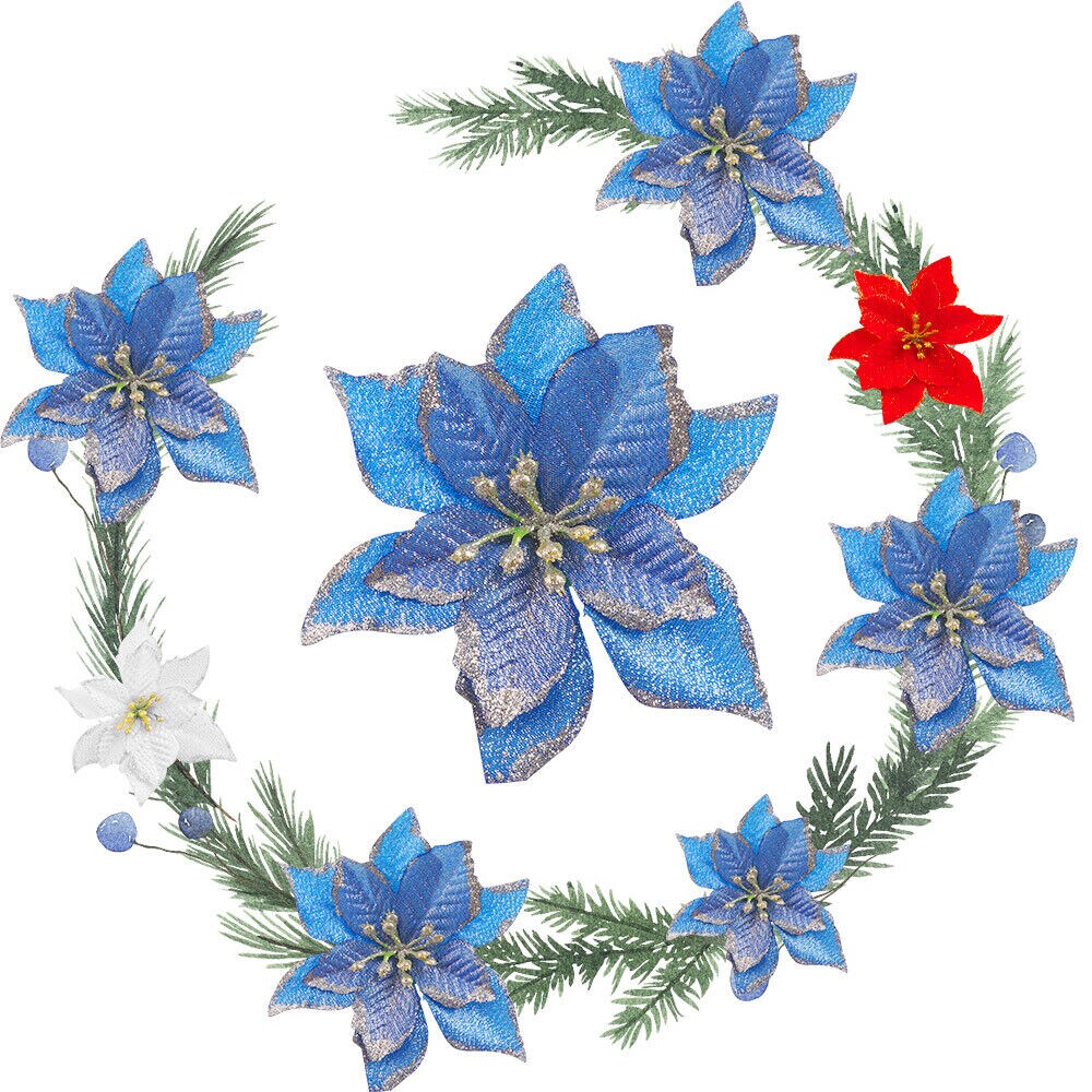 36 Glitter Blue Poinsettia Ornaments For Christmas Tree Decor Michaels