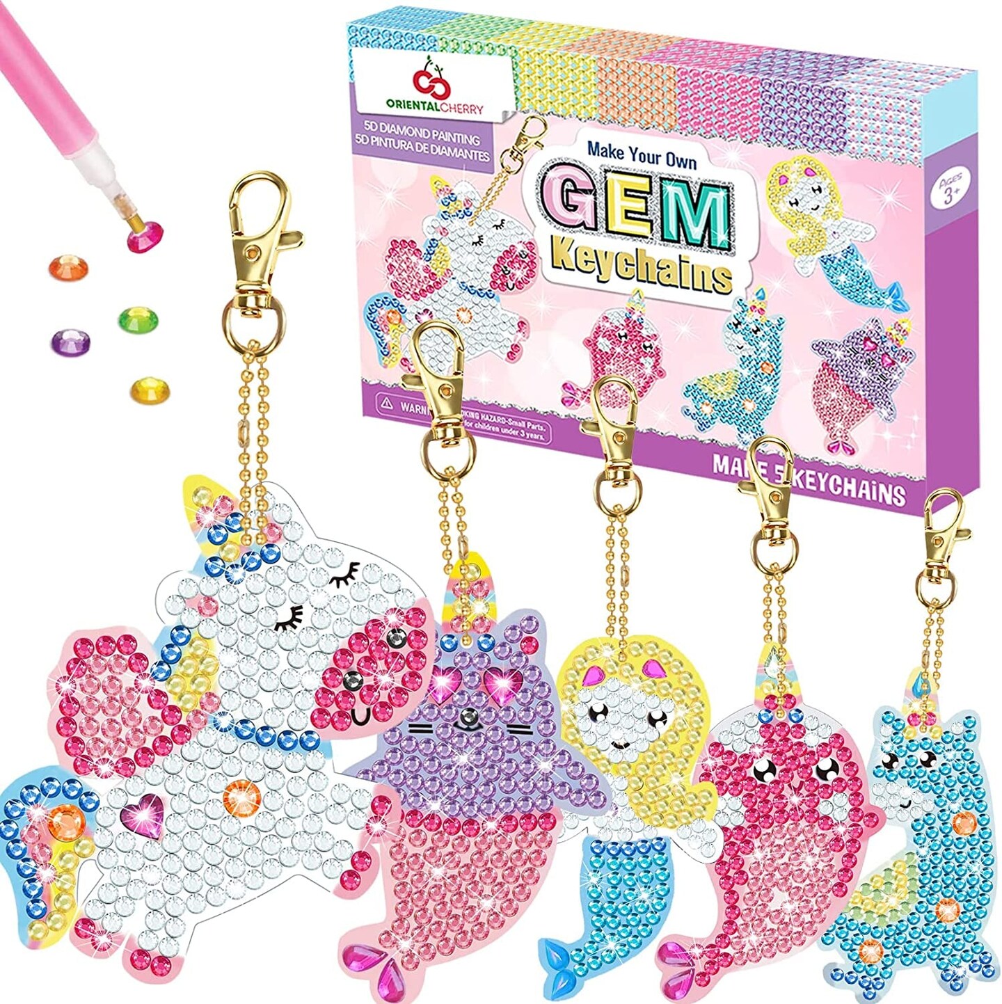 Arts And Crafts For Kids Ages 8-12 - Make Your Own Gem Keychains - 5d  Diamond Painting By Numbers Art Kits For Girls Kids Toddler Ages 3-5 4-6 6-8