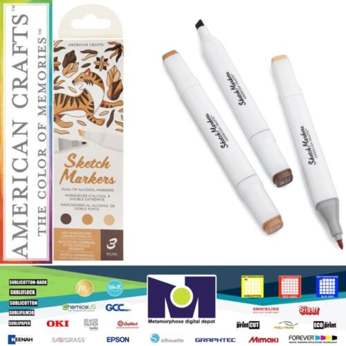 American Crafts - Sketch Markers Collection - Dual Tip - Chisel and Fine Point - Warm Neutrals 3 Pack 34007547