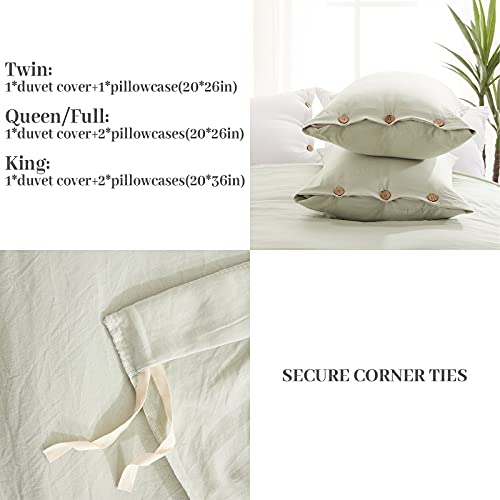 Sage Green Duvet Cover Sets Queen Size 3 Piece Double Brushed Microfiber Queen Duvet Cover with Button Closure &#x26; Corner Tie 1 Breathable and Soft Duvet Cover 90x90 inches + 2 Pillow Shams