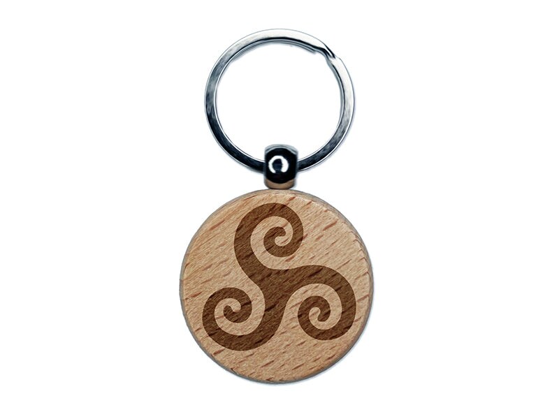 Triskele Triskelion Triple Spiral Celtic Symbol Engraved Wood Round Keychain Tag Charm