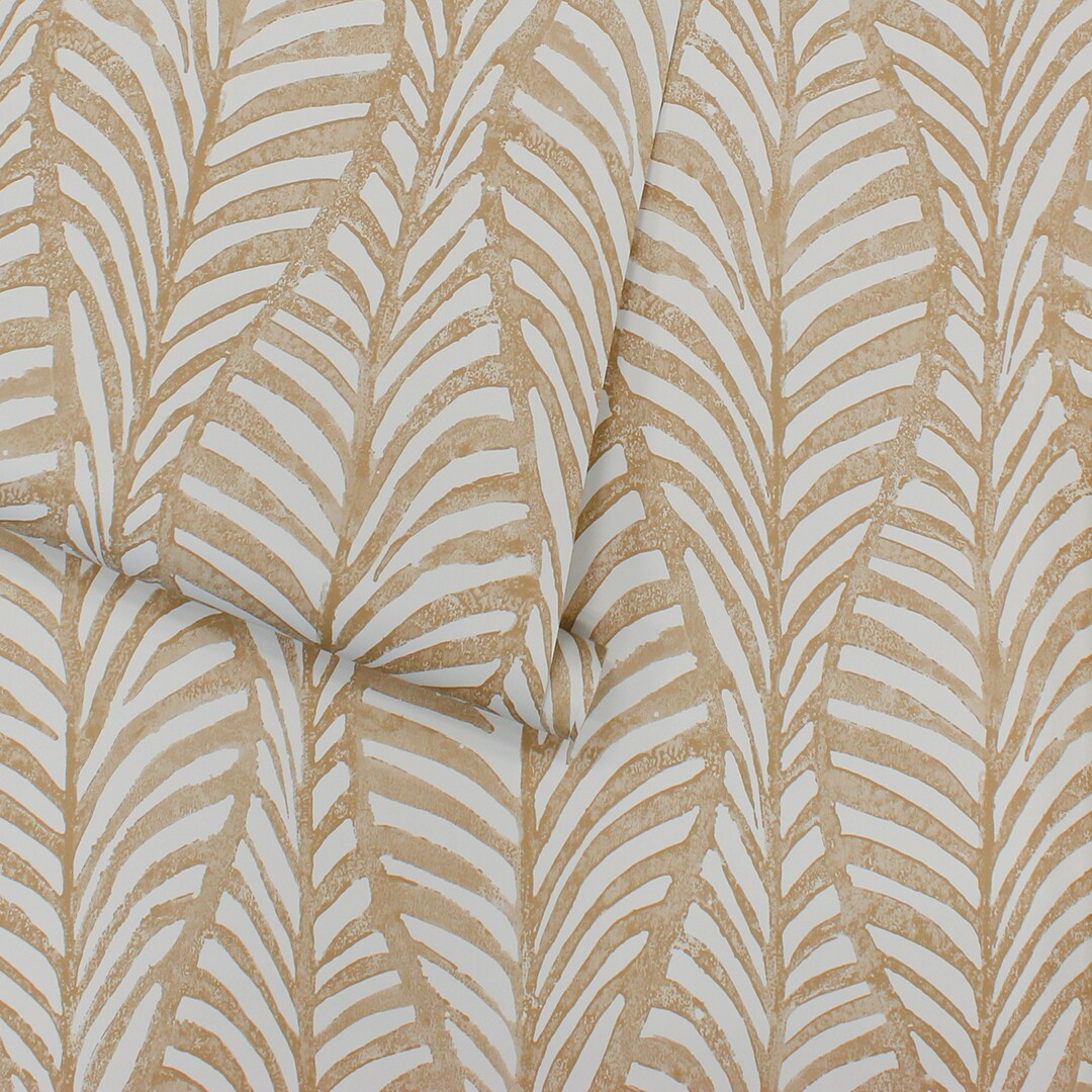 Tempaper Block Print Leaves Peel and Stick Wallpaper Sand