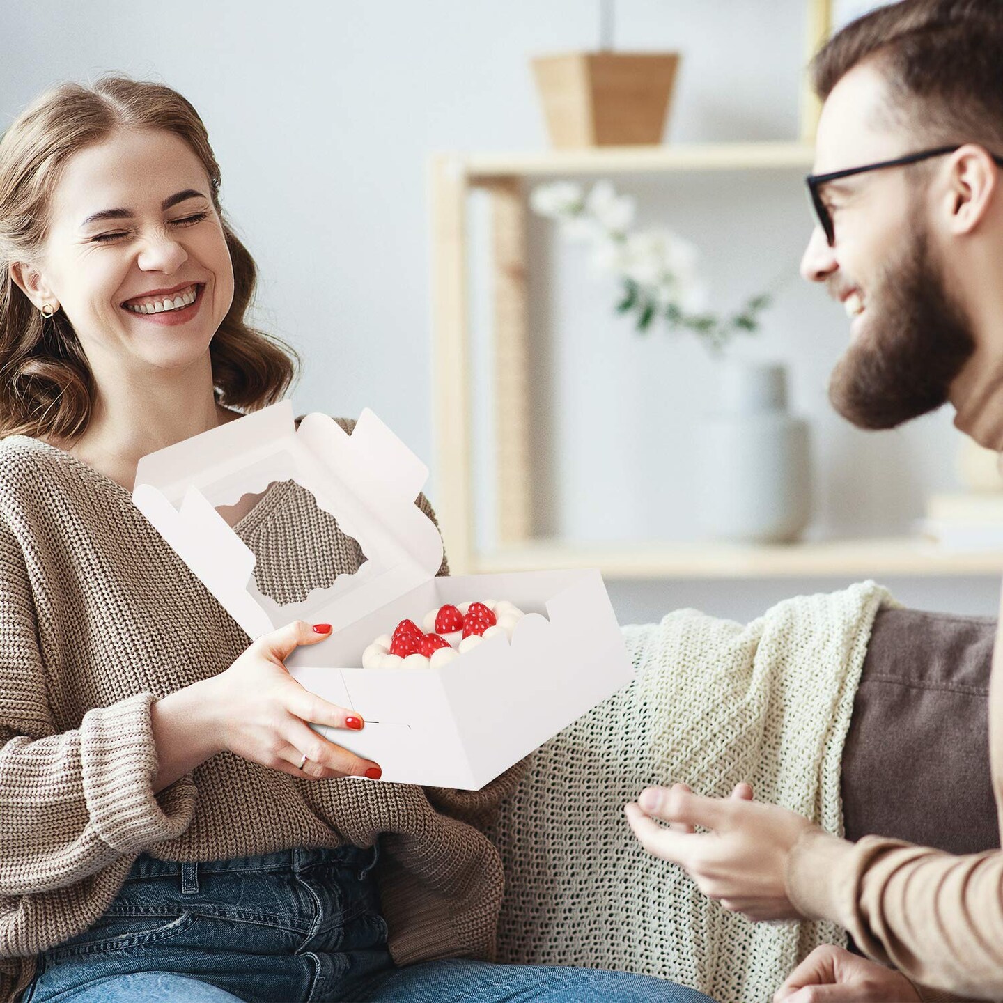 30 Pieces Bakery Boxes 6x6x3 Inches White Cookie Box with Window for Small Pie, Strawberry, Cupcake and Pastry