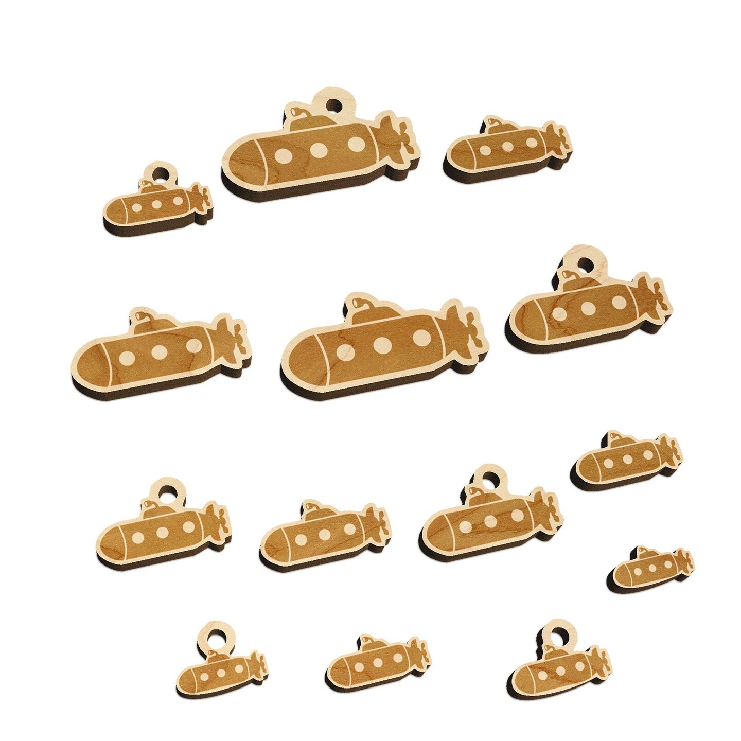 Submarine with Periscope Underwater Vehicle Mini Wood Shape Charms Jewelry DIY Craft