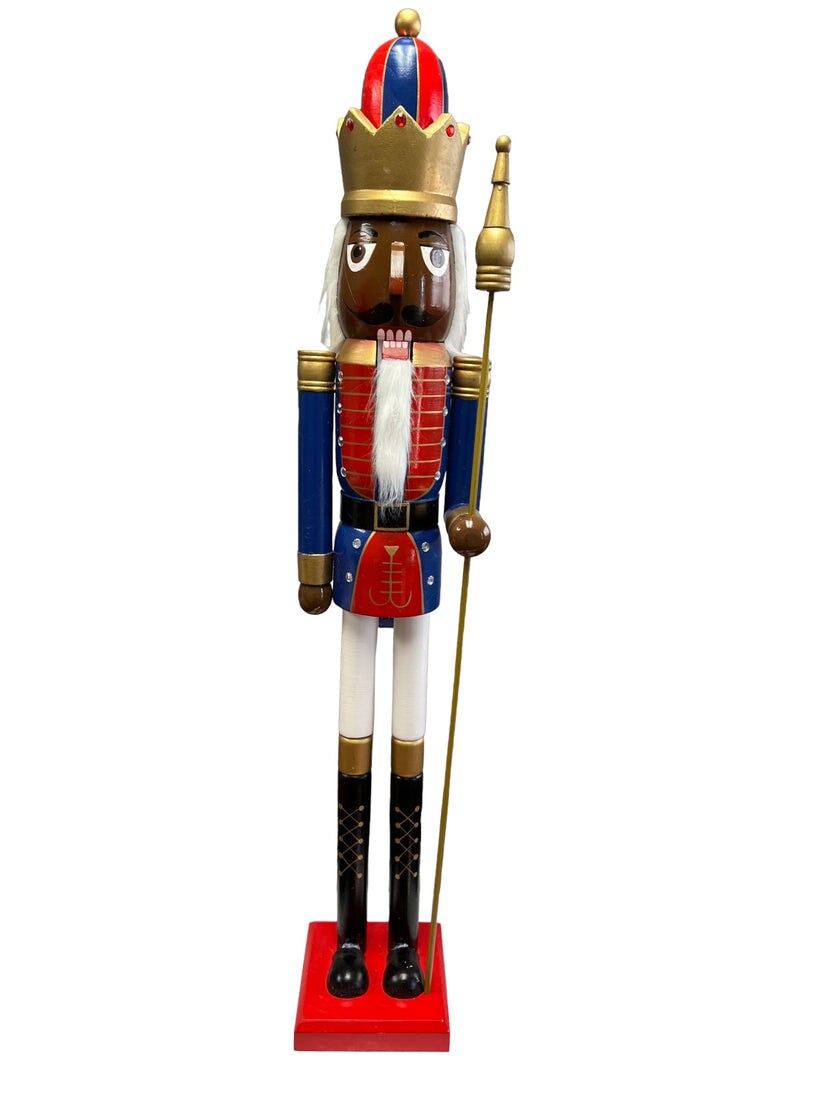 47.25" ~4ft Tall Life-Size Large/Giant Blue Glitter Christmas Wooden Nutcracker King African/Black