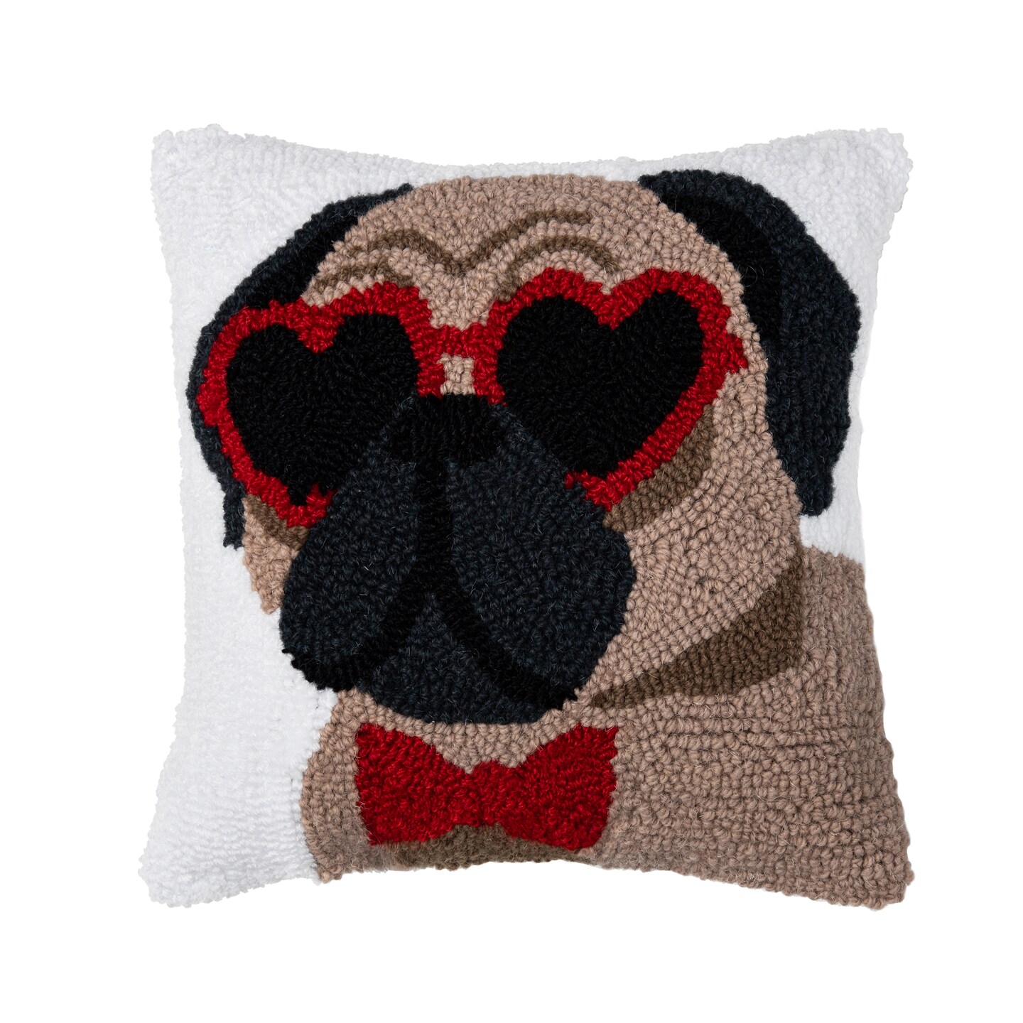 12&#x22; x 12&#x22; Valentine&#x27;s Day &#x22;Pugs &#x26; Kisses&#x22; Dog Puppy Hooked Accent Throw Pillow