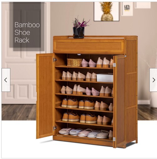 35 &#x22;Bamboo [SEPARATE ROOM]Shoe Cabinet with Bifold Doors and Footwear Organizer Rack