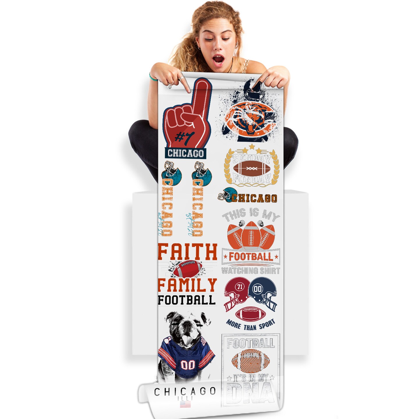 Chicago Football DTF Premium 22x60 Direct-to-Film Gang Sheets