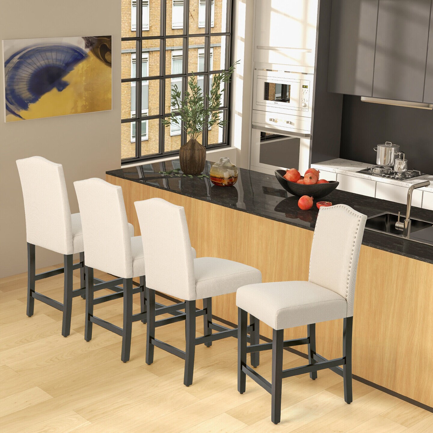 Fabric Nail Head Counter Height Dining Side Chairs Set of 2