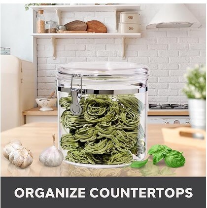 Airtight Food Storage Container, Jumbo Clear Canister with Clamp Lid, 150 oz - for Kitchen &#x26; Pantry Storage of Bulk, Dry Foods Including Pasta, Flour, Sugar, Coffee, Rice, Tea, Spices &#x26; Herbs