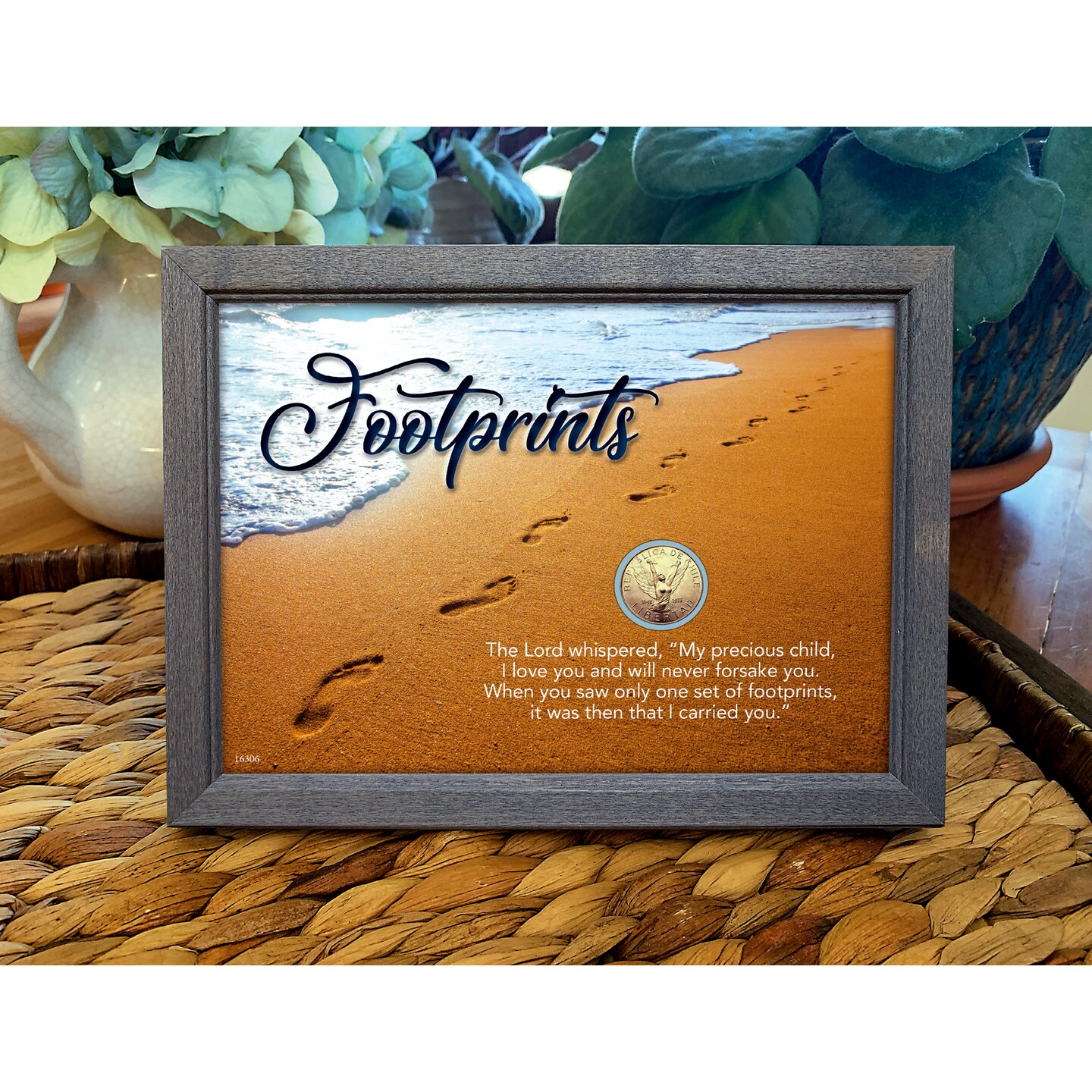 Footprints With Angel Coin in 5x7 Frame