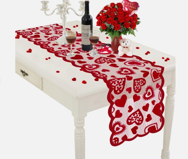 Table Runner for Valentine's Day - 13 X 72 Inch Red Lace Table Runner