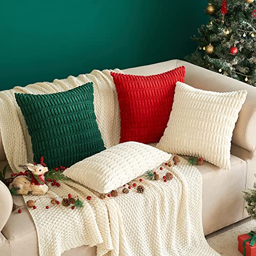 MIULEE Pack of 2 Dark Green Corduroy Decorative Throw Pillow Covers 18x18 Inch Soft Boho Striped Pillow Covers Modern Farmhouse Home Decor for Christmas Sofa Living Room Couch Bed