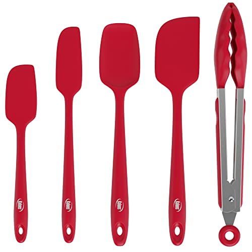 Kaluns Silicone Spatula Set 5 Pcs Rubber Spatulas Silicone Heat Resistant 600&#xB0;F, Spatulas for Nonstick Cookware, Seamless Design with Stainless Steel Core, Dishwasher Safe, Bonus Tongs Included