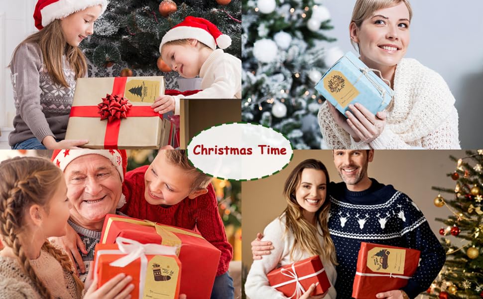 Trazzo Christmas Gift Tags Self Adhesive 300PCS Kraft Christmas