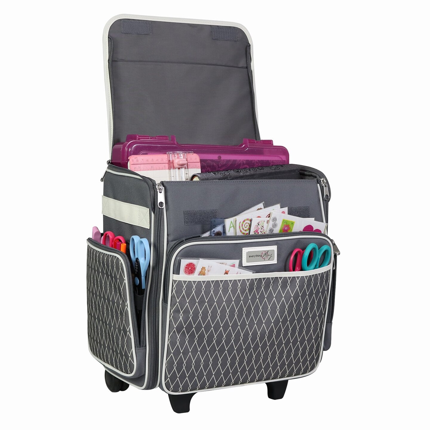 Collapsible Rolling Scrapbook & Featherweight Case, Grey & White