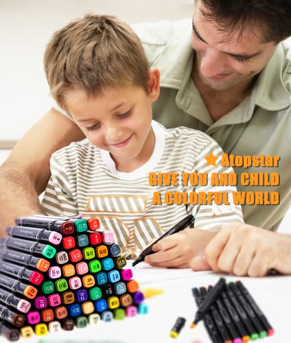 ATOPSTAR 120 Colors Alcohol Markers Artist Drawing Art Markers for Kids Dual Tip Markers for Adult Coloring Painting Supplies Perfect for Kids Boys Girls Students Adult Gift(120 Black Shell)