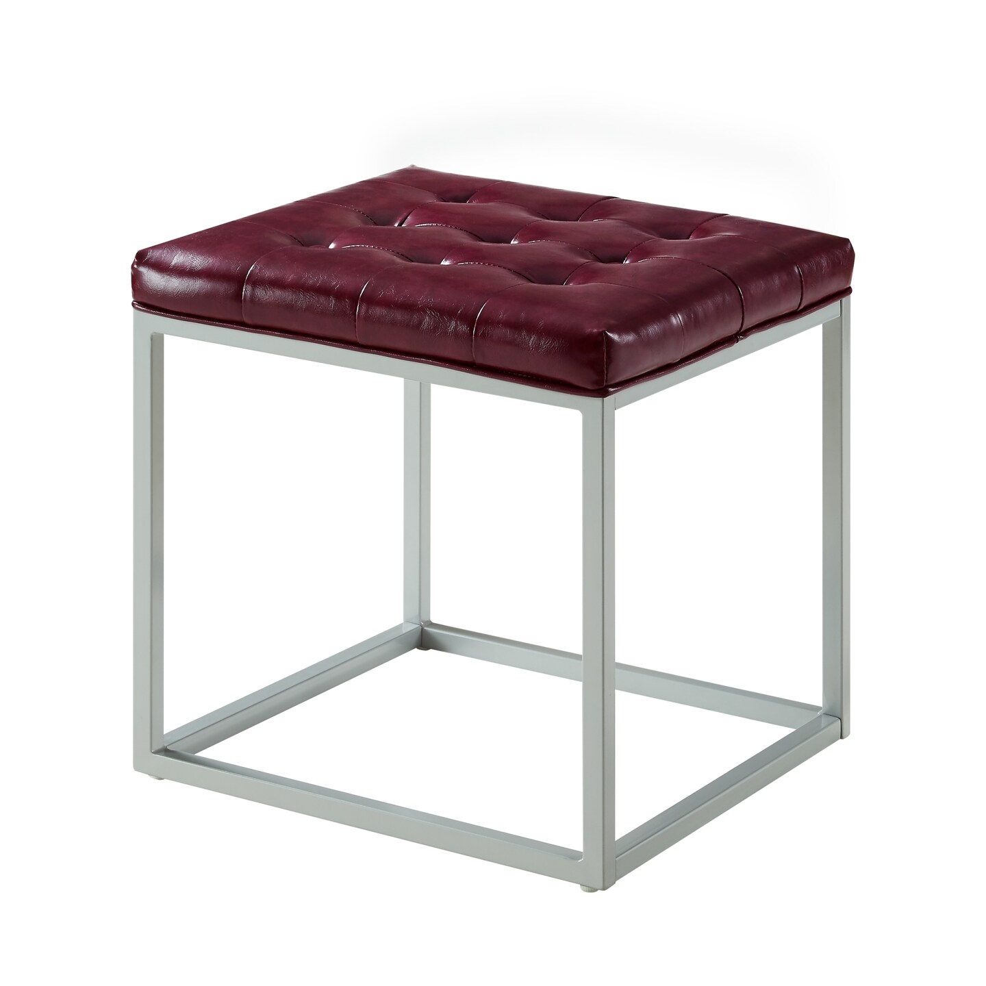 Lucas PU Leather Button Tufted Metal Frame Cube Ottoman